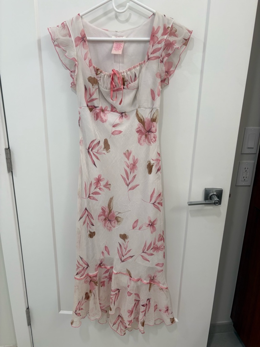 Vintage Y2K Cream Pink Speechless Ruffle Empire Waist Maxi Dress
